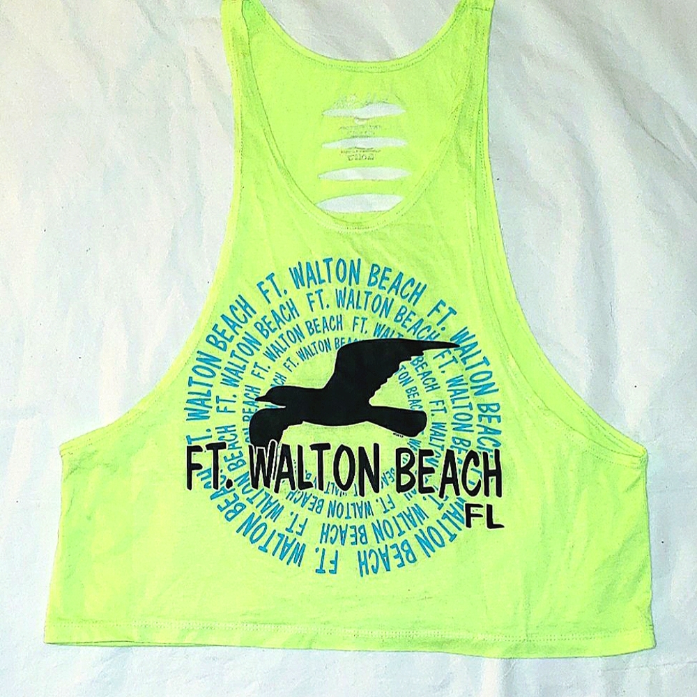 3 for $20 Shredded cropped tank top in neon yellow/green